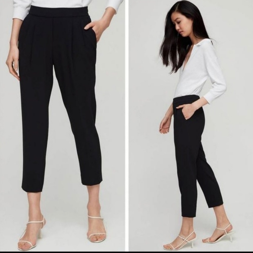 Babaton Cohen Black Pull on Crepe Slim Ankle Crop Pants Size 4